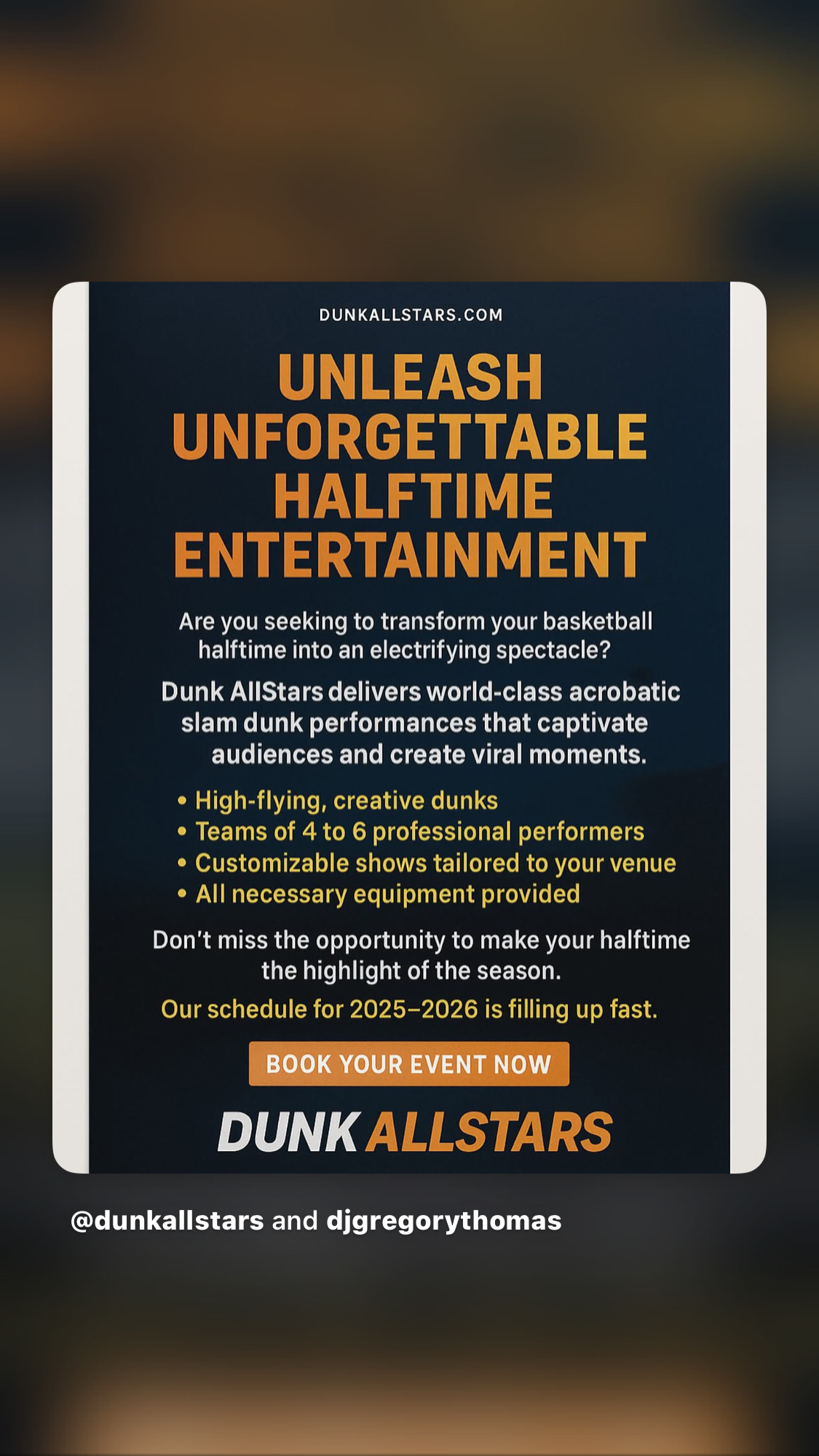 Dunk AllStars halftime entertainment promo